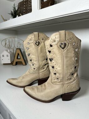 Durango Crush Cowboy Boots Womens 8M Beige Heart Cutout Western Embellished